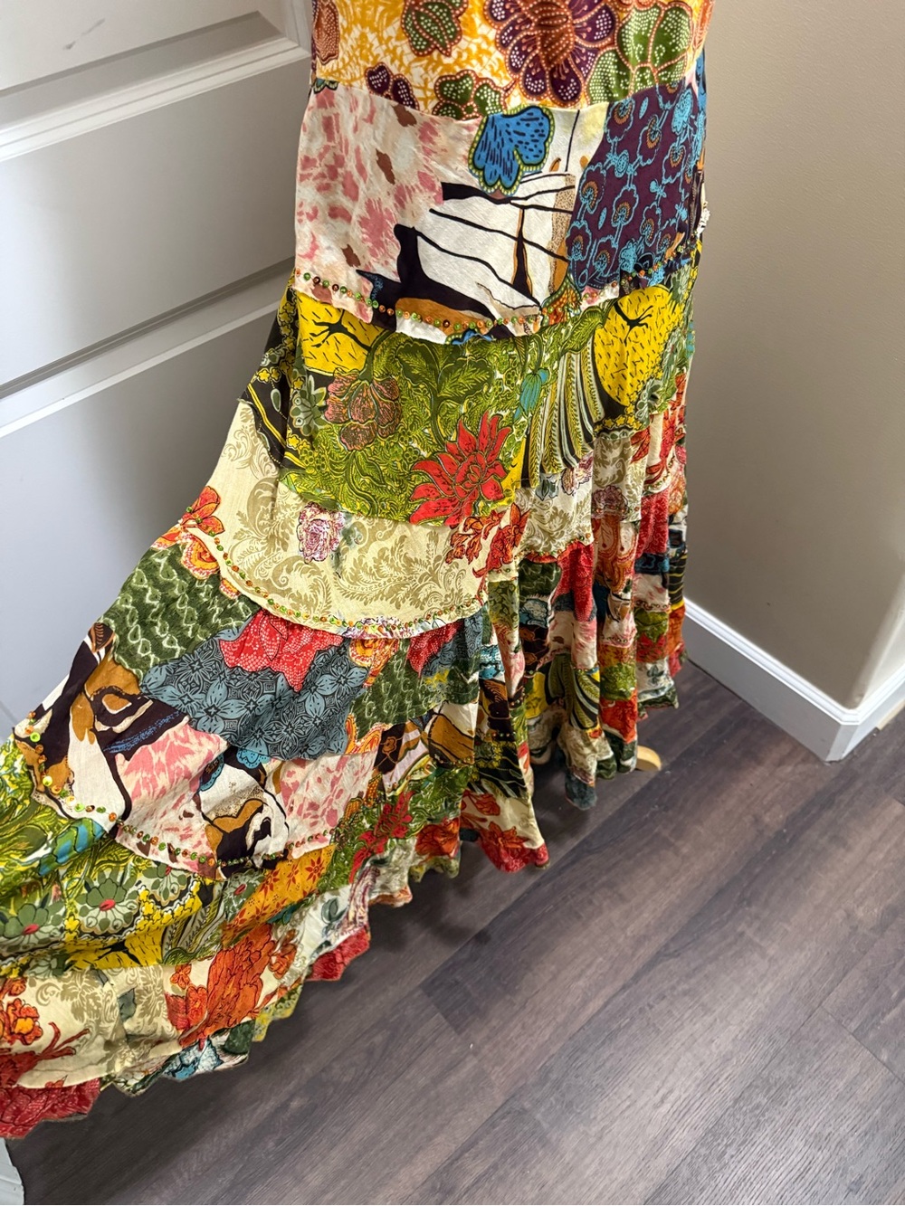 Bohemian Patchwork Floral Maxi Dress in Multicolor - Picture 4 of 14